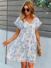 Bohemia Flared Sleeves Floral V-Neck Dress