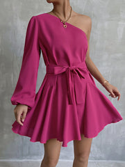 Vacation High Waisted Lace-Up One-Shoulder Mini Dress
