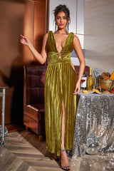 V Neck Velour Cutout Slit Dress