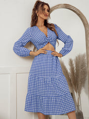 Vacation A-Line Plaid Hollow Midi Dresses