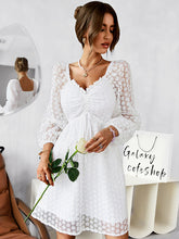 Vacation Puff Sleeves A-Line Solid V-Neck Dress