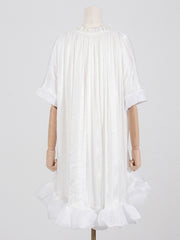 Floral Pleated Split-Joint High-Low Loose Stand Collar Mini Dresses