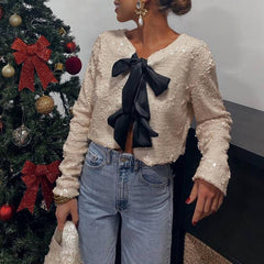 Bowknot Decor Sequin Party Top