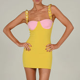 Color Block Bandeau Backless Mini Dress