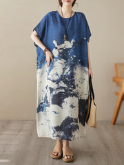 Printed Loose Short Sleeves Round-neck Maxi Dresses