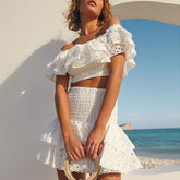 Ruffled Charmeuse Top and Skirt Set