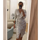 Sequin Long-sleeved Lace Up Midi Dress