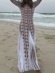 Solid Color Hollow Tasseled Long Sleeves Mermaid Maxi Dresses