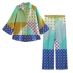 Color Block Printed Shirt and Pants Set