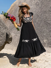 Bohemia A-Line Loose Embroidered U-Neck Midi Dresses