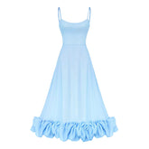 Spaghetti Strap Ruffle Bottom A-Line Midi Dress Flaxmaker