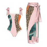Tie-shoulder Animal Print One Piece Swimsuit and Sarong Flaxmaker