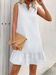 Pleated Solid Color Split-Joint A-Line Loose V-Neck Mini Dresses