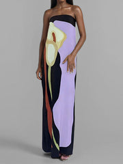 Printed Split-Joint Loose Plus Size Tube Maxi Dresses