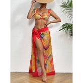 Sling Ruffle Printed Bikini Swimsuit and Sarong