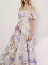 Flower Printed Short Sleeves One Shoulder Bohemia Maxi Dresses