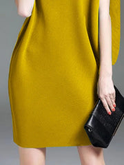 Loose Raglan Sleeve Mesh Split-Joint Round-Neck Mini Dresses