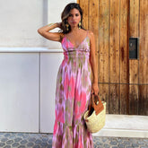 Sling Ombre Printed Lace Up Dress