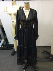 Vintage Floral Long Sleeves Ruffled Maxi Dresses