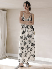 Vacation Loose H-Line Floral Printed V-Neck Dress