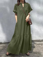Solid Color Split-Joint A-Line Loose V-Neck Maxi Dresses