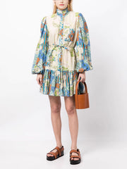 Floral Print Long Sleeves Ruffled Mini Dresses