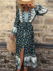 Bohemia A-Line Floral Printed V-Neck Dress