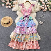 V Neck Printed Tiered Maxi Dress Flaxmaker