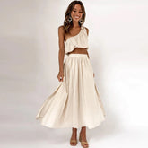 Solid Color One Shoulder Top and Skirt