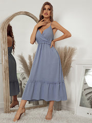 Vacation A-Line Solid Color V-Neck Dress