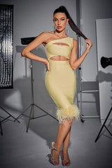 Sexy Oblique Shoulder Cutout Feathers Dress