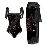 Tie-shoulder Printed One Piece Swimsuit and Sarong Flaxmaker