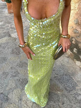 Shiny Sequinned Spaghetti-Neck Backless Sexy Maxi Dresses