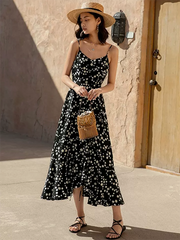 Vacation Sleeveless Floral Printed V-Neck Dress