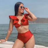 Ruffle Lace Up Bikini Swimsuit