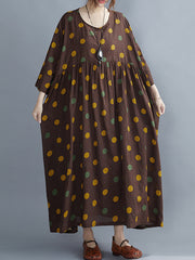 Artistic Retro Vintage Polka-Dot Loose Pleated Midi Dress