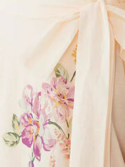 Flower Print Long Sleeves Bandage V-Neck Maxi Dresses