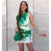 Ombre Printed Sleeveless Green Mini Dress