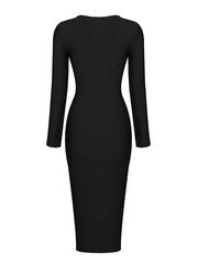 Plunge Reversible Bandage Midi Dress In Black