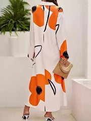 Floral Printed Split-Joint Long Sleeves Loose Lapel Shirt Dress Maxi Dresses