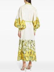 Floral Print Puff Long Sleeves Ruffled Maxi Dresses