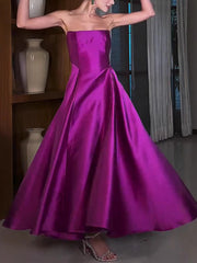 Solid Color A-Line Satin Elegant Tube Maxi Dresses