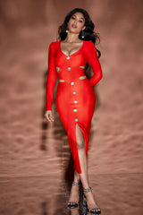 Long-sleeved Cutout Midi Dress