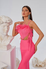 Heart Feather Lace up Top and Skirt Set Flaxmaker