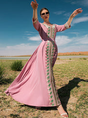 Vacation A-Line Loose Solid Color Patchwork V-Neck Dress