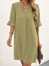 Pleated Ruffled Solid Color Split-Joint A-Line Flared Sleeves V-Neck Mini Dresses