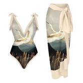 Tie-shoulder One Piece Swimsuit and Sarong Flaxmaker