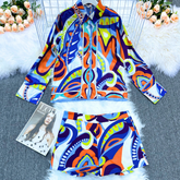 Casual Printed Two Piece Shirt and Shorts Set Flaxmaker