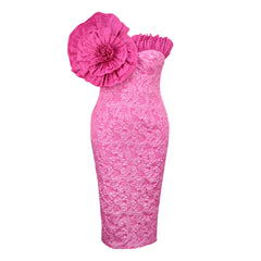 Plus Size One Shoulder 3D Flower Dress