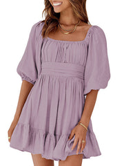 Bow Short Sleeves Mini Dress